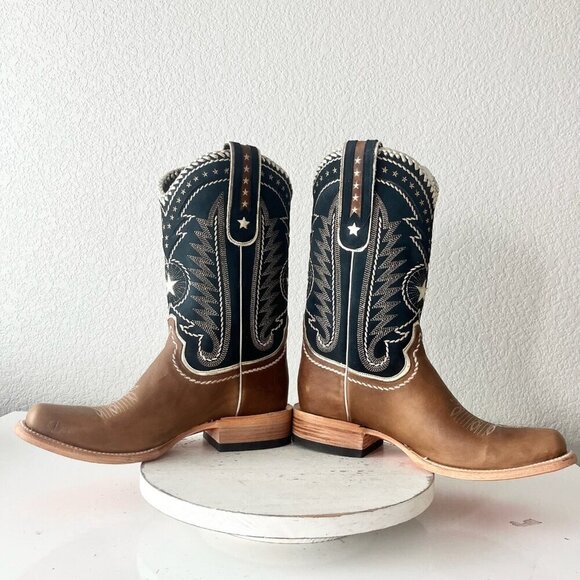 Lane RODEO HOUSTON Mens Cowboy Boots Size 11.5B Brown Leather Western Blunt Toe - Picture 8 of 13